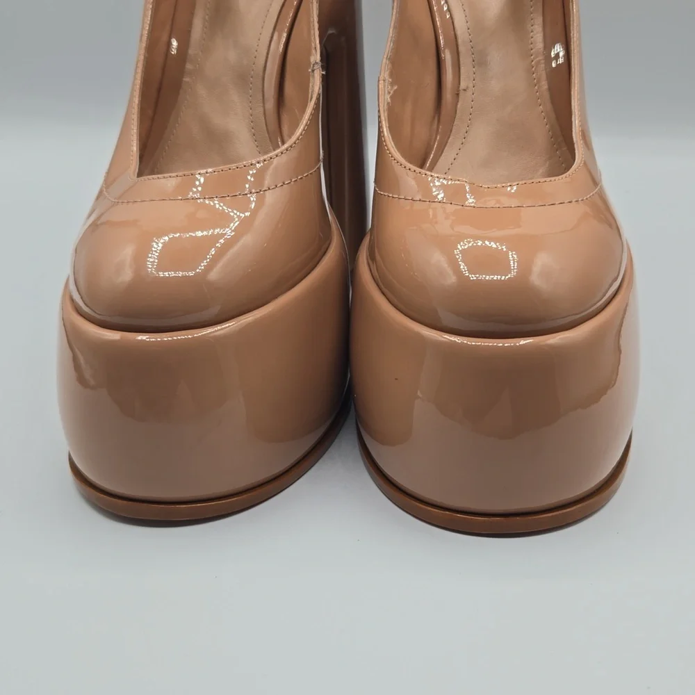 Schutz Zayne Patent Platform Mary Jane Pumps New Peach Nude Chunky Heel 70s Glam